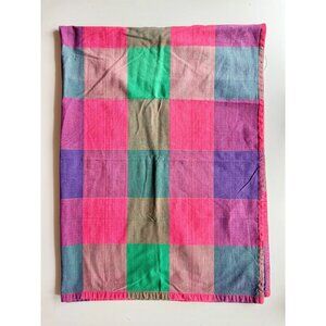 Vintage DANSK Ritva Puotila Bright Pink Purple Jumbo Check 42" x 63" Tablecloth